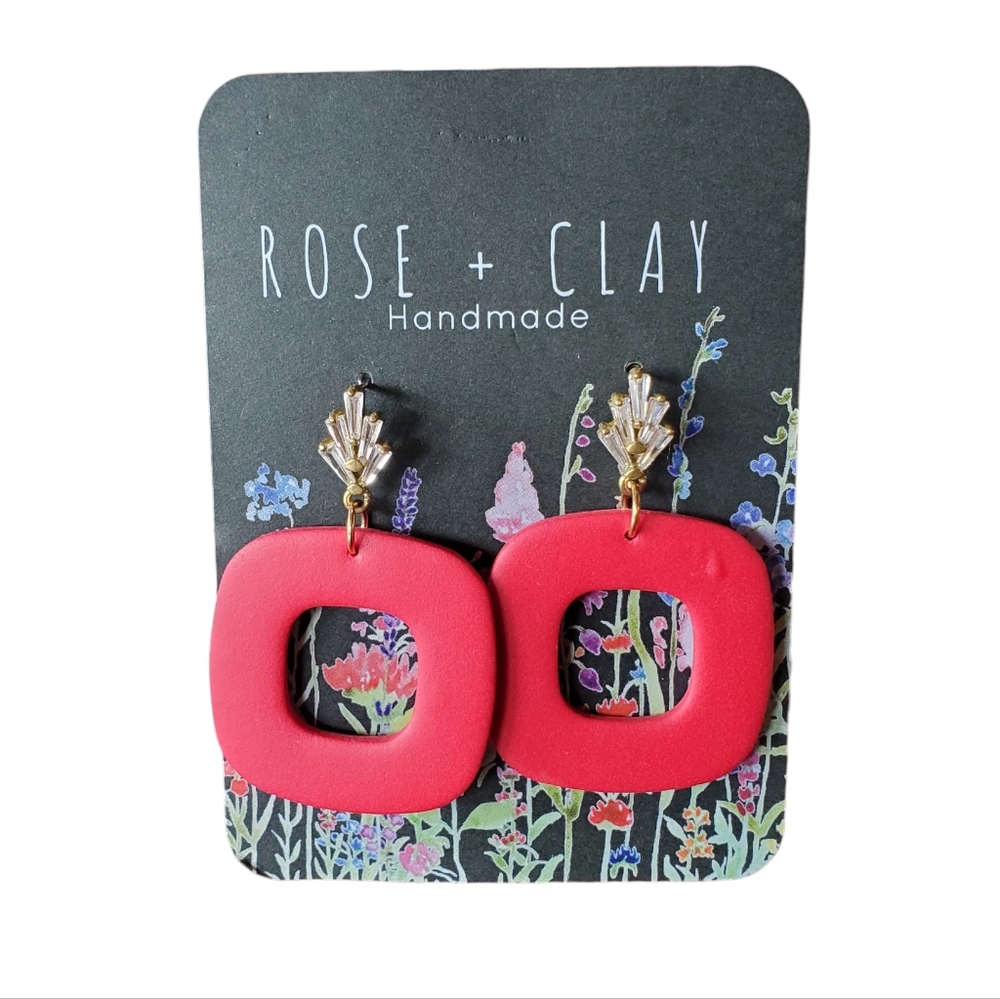 Handmade Clay Red Earrings